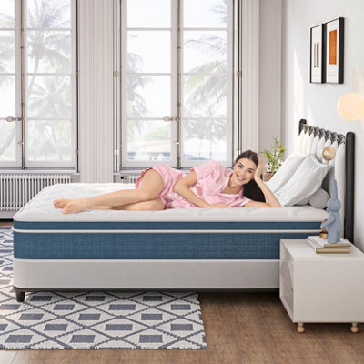 Medium Firm Hybrid Mattress with Memory Foam and Individually Wrapped Spring, 27CM Single Mattress,Blue