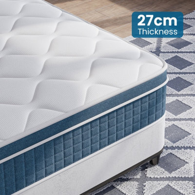 Medium Firm Hybrid Mattress with Memory Foam and Individually Wrapped Spring, 27CM Single Mattress,Blue