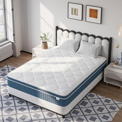 Medium Firm Hybrid Mattress with Memory Foam and Individually Wrapped Spring, 27CM Single Mattress,Blue
