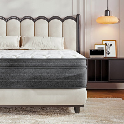 Medium Firm Hybrid Mattress with Memory Foam and Pocketed Springs, 25CM Single Mattress,Grey