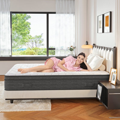 Medium Firm Hybrid Mattress with Memory Foam and Pocketed Springs, 25CM Single Mattress,Grey