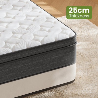 Medium Firm Hybrid Mattress with Memory Foam and Pocketed Springs, 25CM Single Mattress,Grey