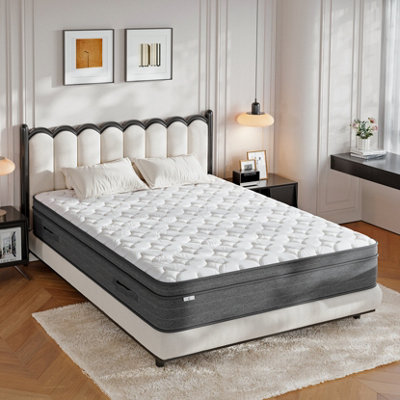 Medium Firm Hybrid Mattress with Memory Foam and Pocketed Springs, 25CM Single Mattress,Grey