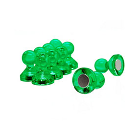 Medium Green Acrylic Push Pin Magnet for Fridge, Whiteboard, Noticeboard, Filing Cabinet - 15mm dia x 21mm tall - Pack of 10