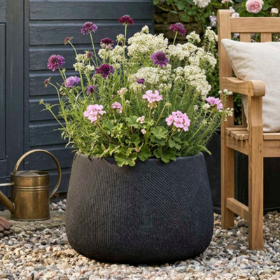 Medium Grey Symmetry Stripe Fibre Clay Indoor Outdoor Garden Planter ...