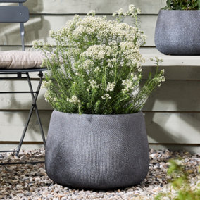 Medium Grey Symmetry Stripe Fibre Clay Indoor Outdoor Garden Planter Houseplant Flower Plant Pot