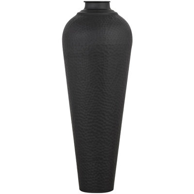 Medium Hammered Vase with Lid - Metal - L31 x W31 x H80 cm - Matt Black Finish