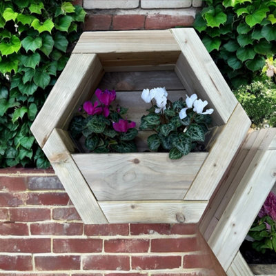 Medium Hanging Wooden Hexagon Wall Planter (Set of 3) - L16 x W44 x H38 ...