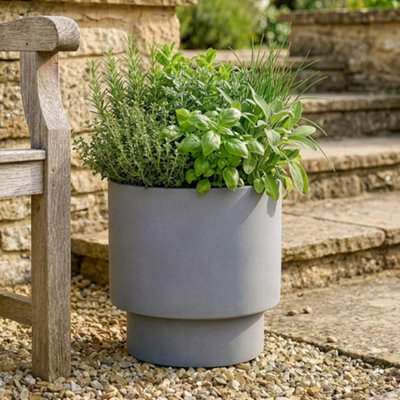 Medium Light Grey Fibre Clay Indoor Outdoor Garden Planter Houseplant ...