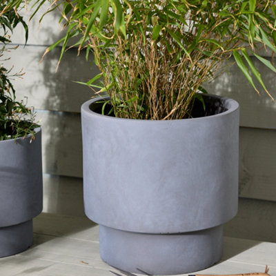 Medium Light Grey Fibre Clay Indoor Outdoor Garden Planter Houseplant Flower Plant Pot