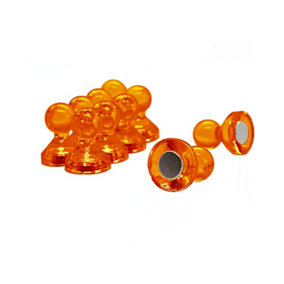 Medium Orange Acrylic Push Pin Magnet for Fridge, Whiteboard, Noticeboard, Filing Cabinet - 15mm dia x 21mm tall - Pack of 10