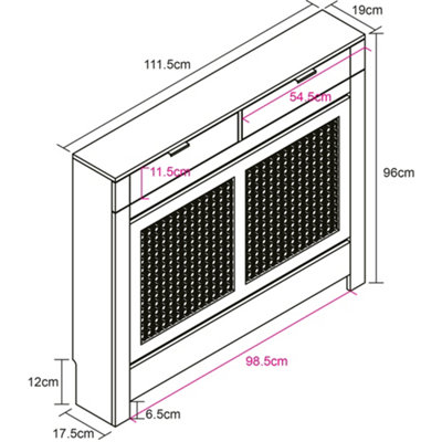 Medium Radiator Cover with Drawers and Rattan Panels in White - 6