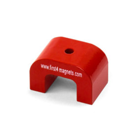 Medium Red Alnico Horseshoe Magnet for High-Temp, Engineering, and Manufacturing - 40mm x 25mm x 25mm 4.5mm hole - 9kg Pull