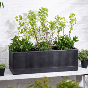 Medium Rib Black Ribbed Finish Fibre Clay Indoor Outdoor Garden Plant Pots Houseplant Flower Planter