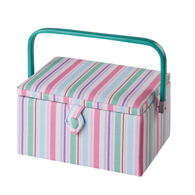 Medium Sewing Basket Stripe 18.5 x 26 x 15cm - Sewing Online GA1122M