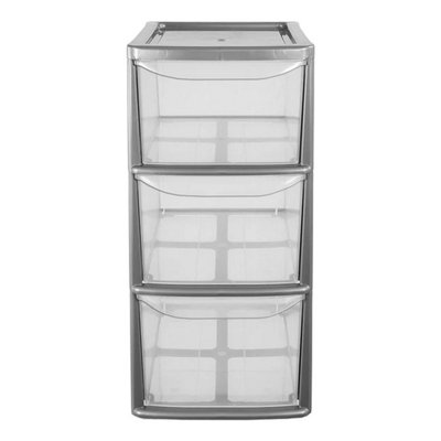 Medium Silver Modular 3 Drawer Storage Tower Unit For Home Office Schools With Clear Drawers