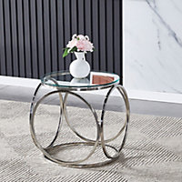 Medium Silver Round Glass Coffee Table with Circle Base