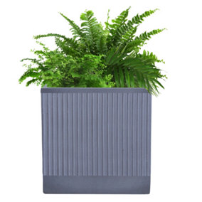 Medium Slate Grey Ribbed Finish Fibre Clay Indoor Outdoor Garden Plant Pots Houseplant Flower Planter