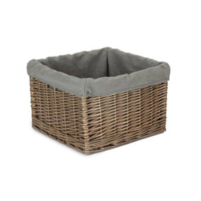 Medium Square Antique Wash Grey Lined Storage Basket