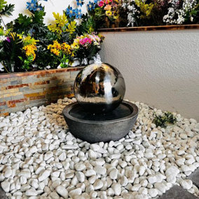 Medium Stainless Sphere Resin Base Mains Power Water Feature With Cover