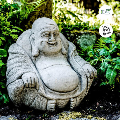 Medium Stone Cast Happy Buddha Sculpture