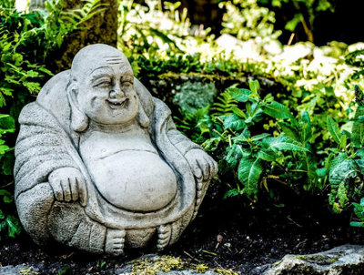 Medium Stone Cast Happy Buddha Sculpture