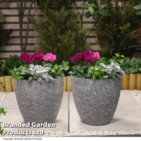 Medium Stone Effect Garden Outdoor Planter Durable Lightweight Weatherproof Plastic (x2)