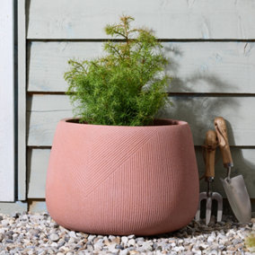 Medium Terracotta Symmetry Stripe Fibre Clay Indoor Outdoor Garden Planter Houseplant Flower Plant Pot