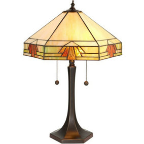 Medium Tiffany Glass Table Lamp - Art Deco Design - Dark Bronze Finish