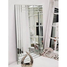 Medium Wall Mirror Bevelled Triple Edge Mirror Strips Frameless Elegant