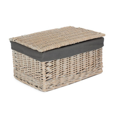 Medium White Wash Finish Storage Hamper with Grey Sage Lining