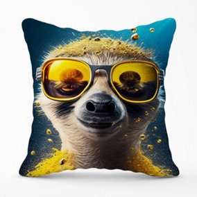 Meerkat With Golden Glasses Splashart Outdoor Cushion 45cm x 45cm