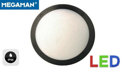 MEGAMAN BLACK CEILING WALL BULKHEAD LIGHT C/W 10.5 MEGAMAN LED IP66 DRUM FITTING