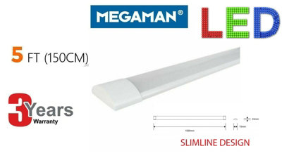 Megaman LED 5ft Batten 48w Light 1500mm Slimline (24mm high) Replaces Old Fluorescent Fittings Warm White 3000K - BRIGHT OUTPUT