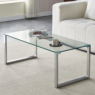 Megan Coffee Table Clear Glass Top Coffee Table for Living Room Centre Table Tea Table for Living Room Furniture Clear Glass