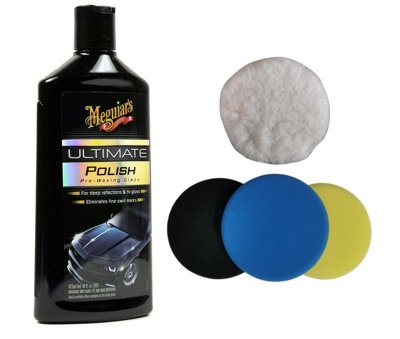 Meguiars Ultimate Polish With 125mm Draper Polishing Buffing Mitt And Pads