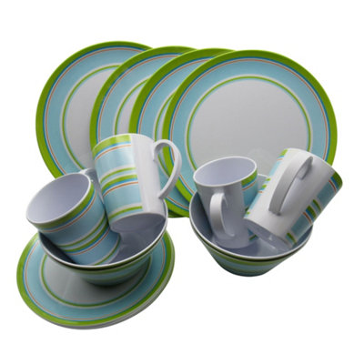 Melamine Dinner Set 16 Piece (Outdoor Camping Picnic Caravan Dinnerware Green)