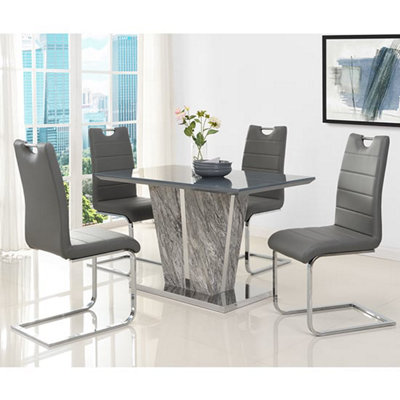 Melange Marble Effect Dining Table With 4 Petra Grey Chairs | DIY at B&Q
