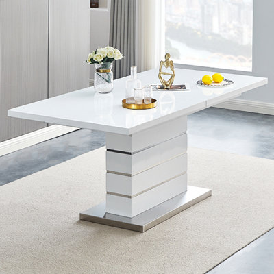 Melange Marble Effect Dining Table With 4 Petra White Chairs