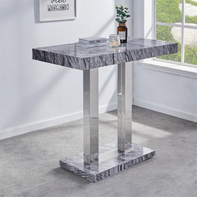 Melange Marble Effect High Gloss Bar Table In Dark Grey