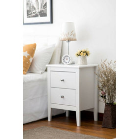 Melia Bedside Table,Nightstand Lamp Desk for Bedroom (White, 2 Drawer)