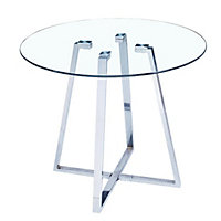 Melito Round Clear Glass Top Dining Table With Chrome Legs