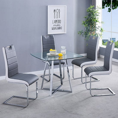 Melito Square Glass Dining Table With 4 Petra Grey White Chairs | DIY ...