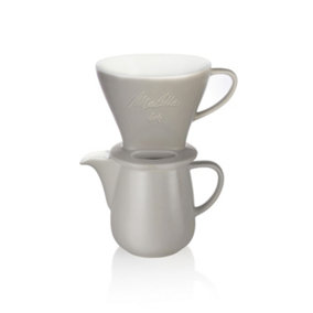 Melitta 6768456 Porcelain Pour-Over Coffee Set with Jug & Filter Cone Grey 0.6 Litres