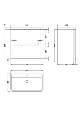 Mellow Floor Standing Handleless 2 Drawer Vanity Basin Unit with Polymarble Basin - 800mm - Satin White - Balterley