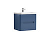 Mellow Wall Hung Handleless 2 Drawer Vanity Basin Unit with Polymarble Basin - 600mm - Satin Blue - Balterley