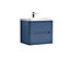 Mellow Wall Hung Handleless 2 Drawer Vanity Basin Unit with Polymarble Basin - 600mm - Satin Blue - Balterley