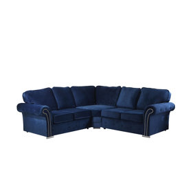 Mellows Plush Velvet Blue Corner Sofa Full Back 2c2