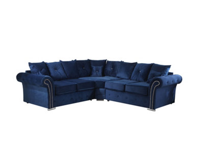 Mellows Plush Velvet Blue Corner Sofa Scatterback 2c2