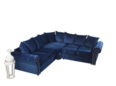 Mellows Plush Velvet Blue Corner Sofa Scatterback 2c2